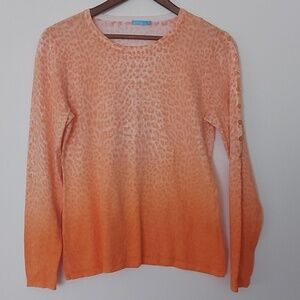 J Mclaughlin Cotton Modal Blend Leopard Ombre Lightweight Sweater Orange Size M